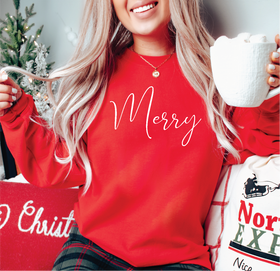 Merry {Script} Classic Crew Sweaters