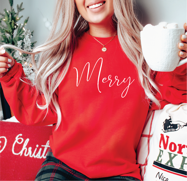 Merry {Script} Classic Crew Sweaters