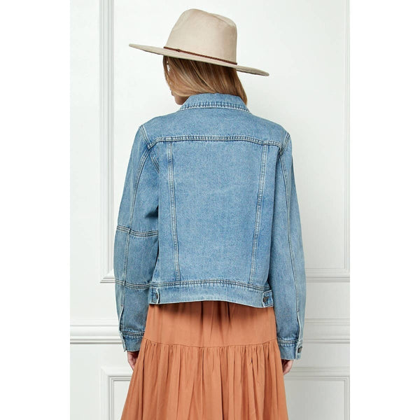 Cropped Denim Jacket with Asymmetric Seam