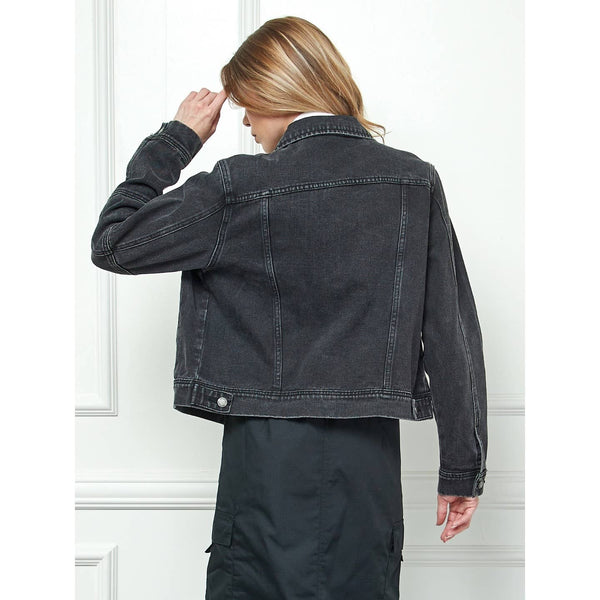 Cropped Denim Jacket with Asymmetric Seam