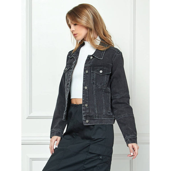 Cropped Denim Jacket with Asymmetric Seam