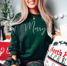 Merry {Script} Classic Crew Sweaters