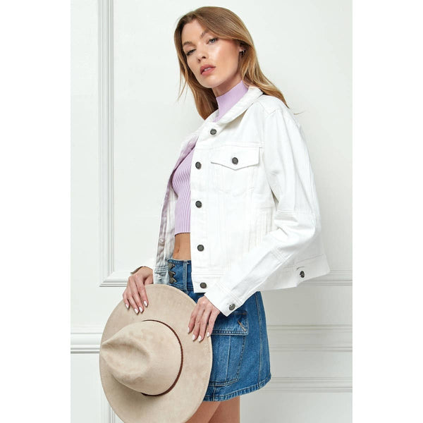 Cropped Denim Jacket with Asymmetric Seam