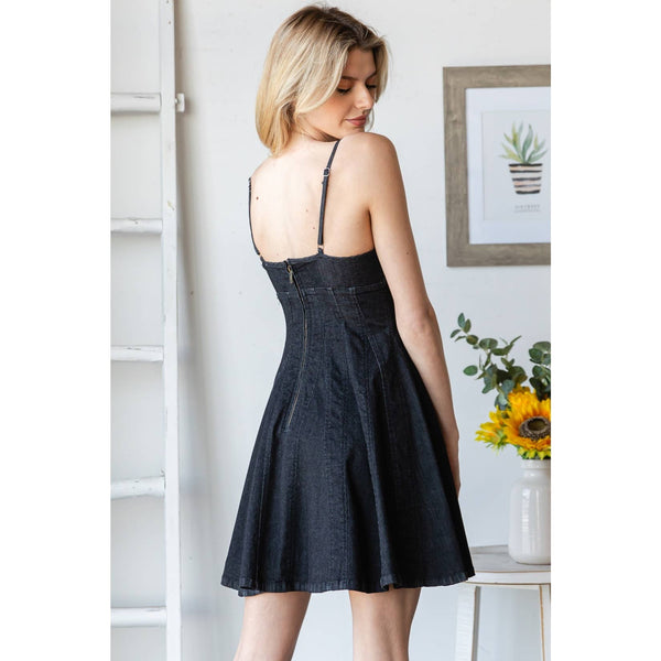 SLEEVELESS SKATER DENIM DRESS