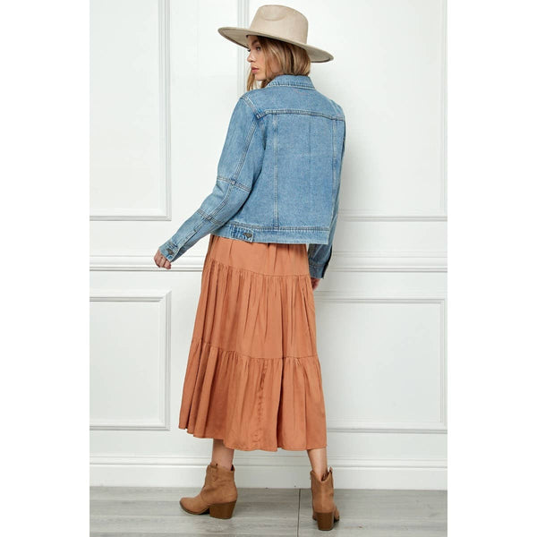 Cropped Denim Jacket with Asymmetric Seam